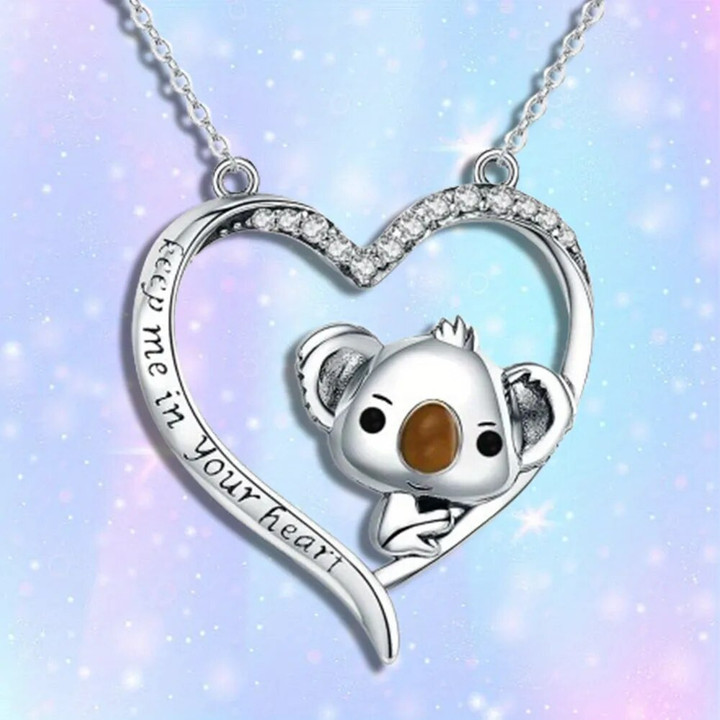 Cute Koala Alphabet Heart Shape Pendant Necklace