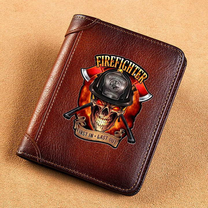 High Quality Genuine Leather Men Wallets Firefighter
