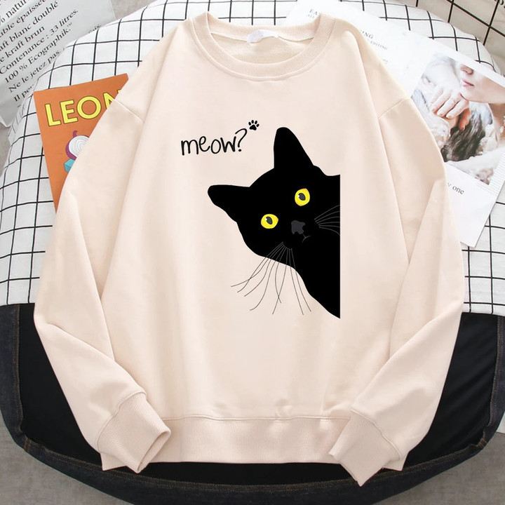 Winter Harajuku Woman Sweatshirt Meow Black Cat Printing Hoodies