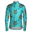 Flowers And Wolf'S Head On Turquoise Unisex Cycling Jacket