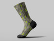 Cycling Sock - Bright Green Stars On Gray Camo Background