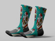 Cycling Sock - Colorful Sugar Skull Mexican On Dark Mint Background