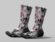 Cycling Sock - Human Skull With Flowers On Pink Background