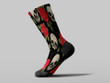 Cycling Sock - Human Skull With Red Rose And Leaves