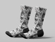 Cycling Sock - Black And White Human Skull With Plants