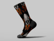 Cycling Sock - Human Skull And Orange Butterfly On Black Background
