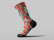 Cycling Sock - Blue And White Human Skull And Bone On Red Background