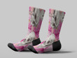 Cycling Sock - Human Skull And Beautiful Flower On Pink Background