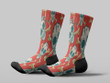 Cycling Sock - Blue And White Human Skull And Bone On Red Background