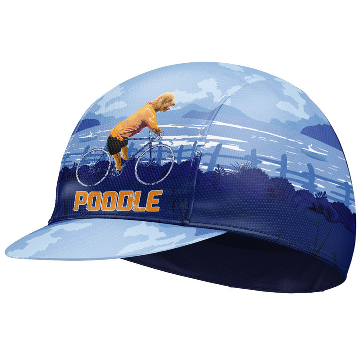 Cycling Cap Under Helmet For Men And Women Poodle With Blue Background