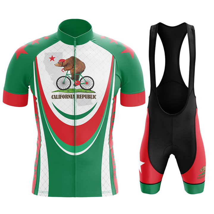 Premium Men's Cycling Jersey California Republic With Green And Red Background