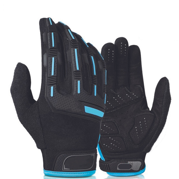 Cycling Gloves Full Finger Hand Back Planting Glue Breathable Shockproof Unisex With Black Blue