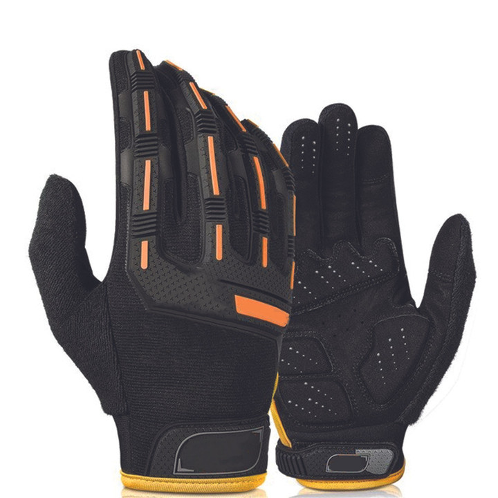 Cycling Gloves Full Finger Hand Back Planting Glue Breathable Shockproof Unisex With Black Orange