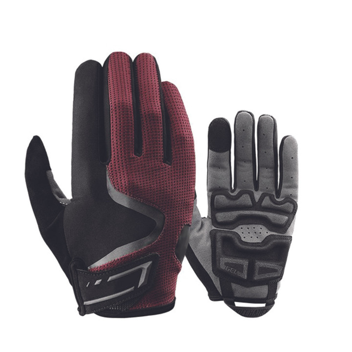 Cycling Gloves Full Finger Thicken Shockproof Palm Pad Breathable With Red Color For Men And Women