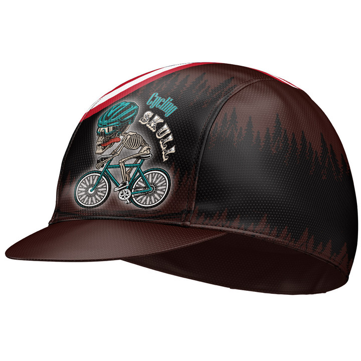 Cycling Cap Under Helmet For Men And Women American Skull With Brown Background