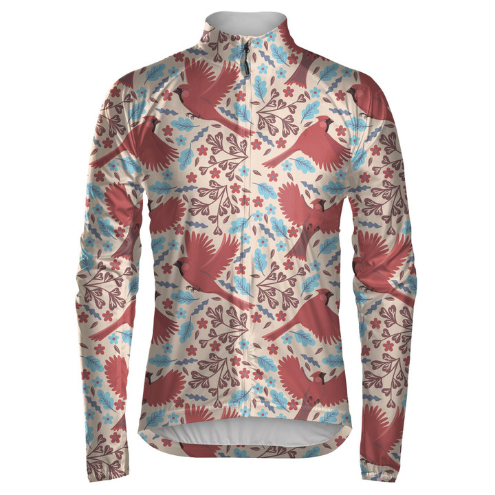 Red Cardinal And Flower With Leaves On White Unisex Cycling Jacket