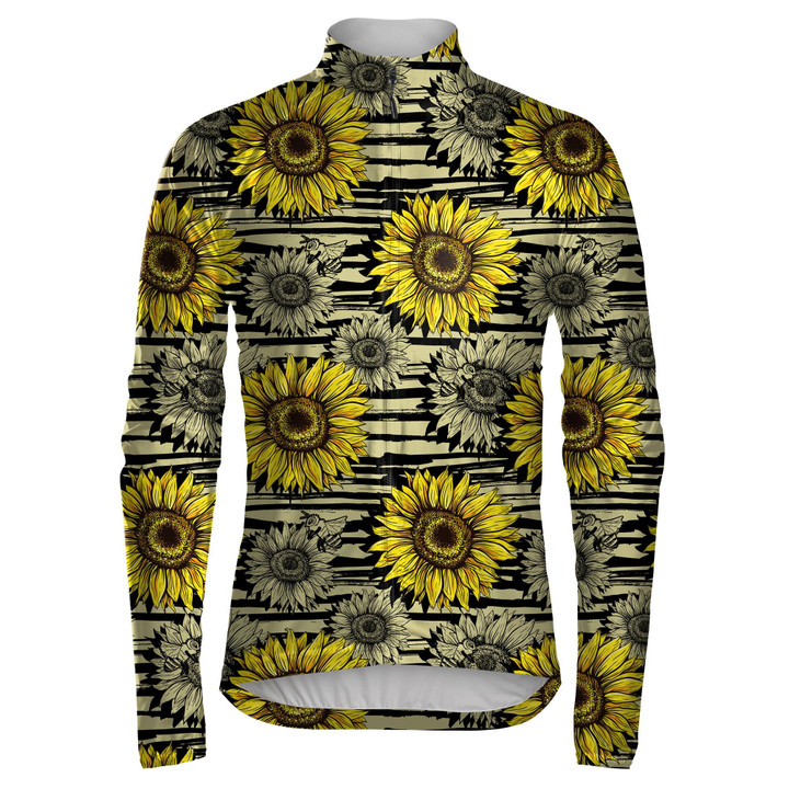 Horizontal Stripped Brush Strokes Pattern With Bees And Sunflowers Unisex Cycling Jacket