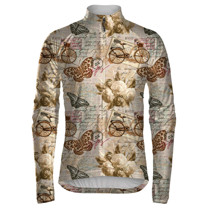 Theme Vintage With Rose Butterflies And Bicycles Unisex Cycling Jacket