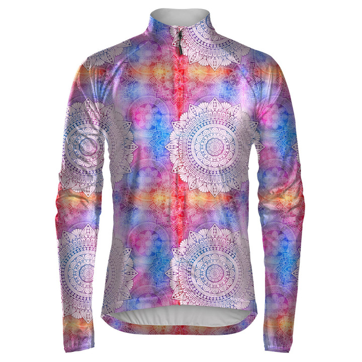 Black And White Ethnic Floral With Mandalas. Unisex Cycling Jacket