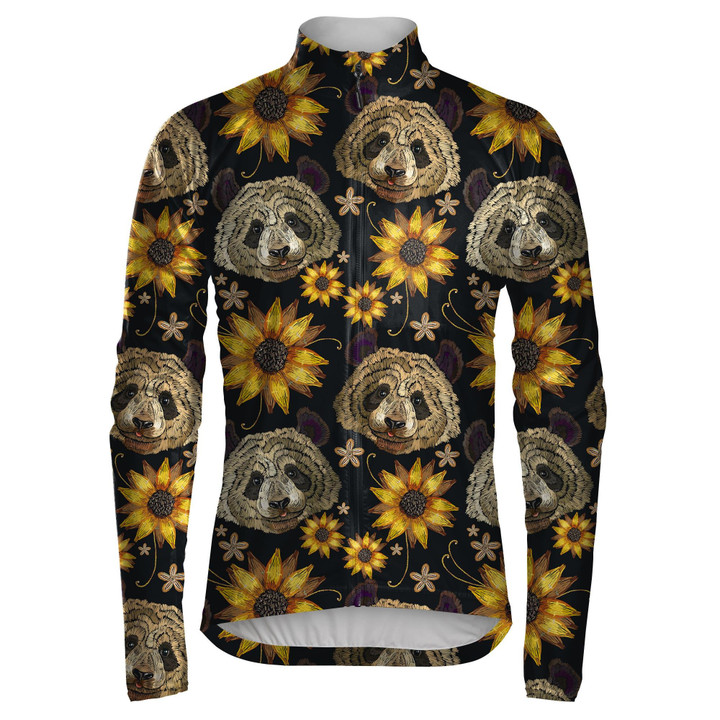 Cool Fashion Embroidery Panda Head And Sunflowers Unisex Cycling Jacket