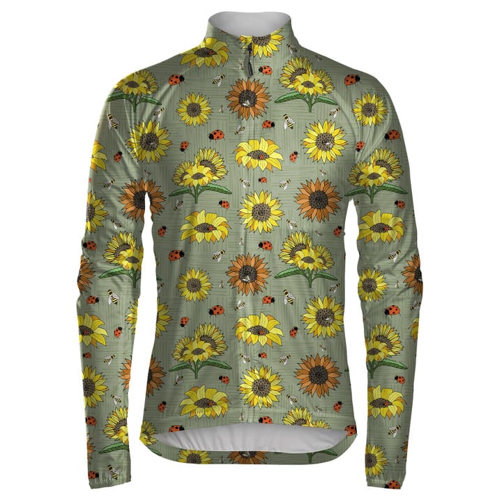 Sage Green With Sunflowers Bees And Lady Beetles Unisex Cycling Jacket