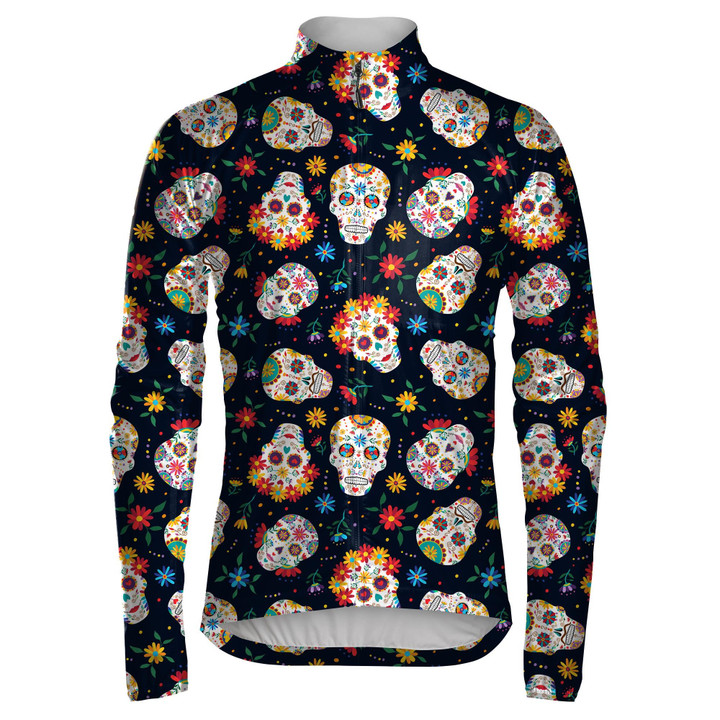 Sugar Skull Mexican With Flowers And Leaves Unisex Cycling Jacket