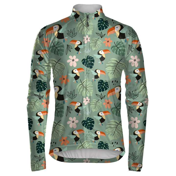 Colorful Sleeping Bird Toucan With Palm Leaf And Flower Unisex Cycling Jacket