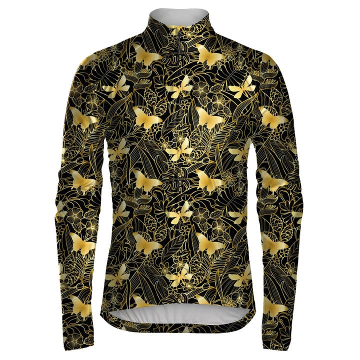 Tropical Flowers Plants With Golden Butterfly Unisex Cycling Jacket