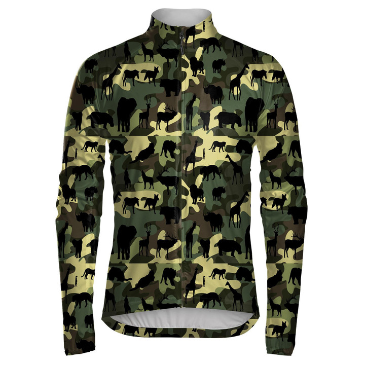 Awesome Wild Animals Silhouette Green Camouflage Background Unisex Cycling Jacket