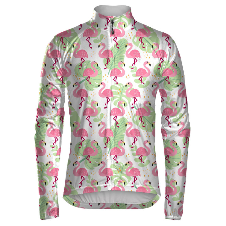 Cute Flamingo With Summer Tropical Leaves Unisex Cycling Jacket