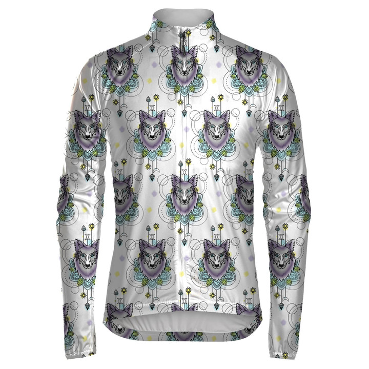 Characters Wolf And Geometric Elements On White Unisex Cycling Jacket