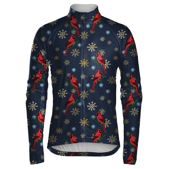 Watercolor Red Cardinal And Golden Snowflakes Unisex Cycling Jacket