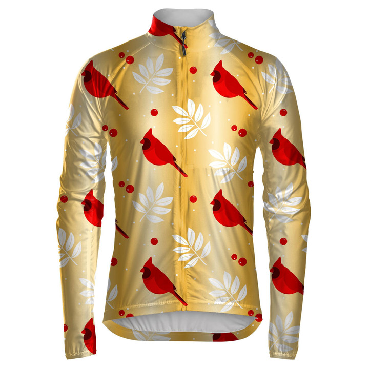 Little Red Cardinal Bird And Berries On Golden Background Unisex Cycling Jacket