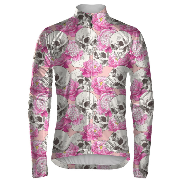 Human Skull And Beautiful Flower On Pink Background Unisex Cycling Jacket