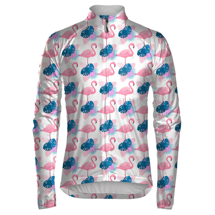 Graceful Flamingos Monstera Fern And Palm Leaves Unisex Cycling Jacket