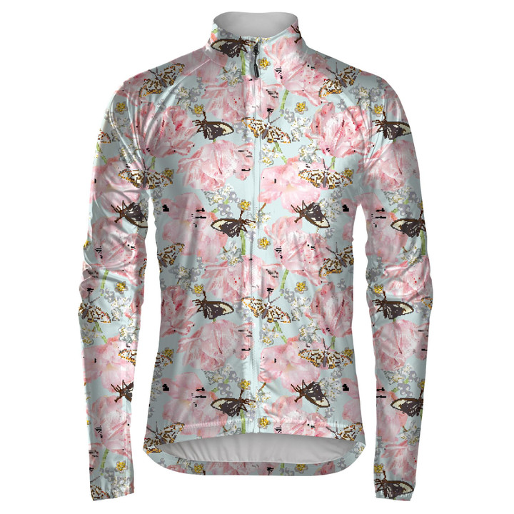 Theme Butterfly With Pink Tulips And Daisies Unisex Cycling Jacket