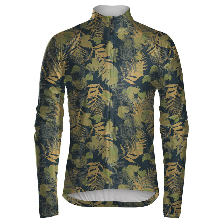 Vintage Watercolor Fern Autumn Leaves Camouflage Pattern Unisex Cycling Jacket