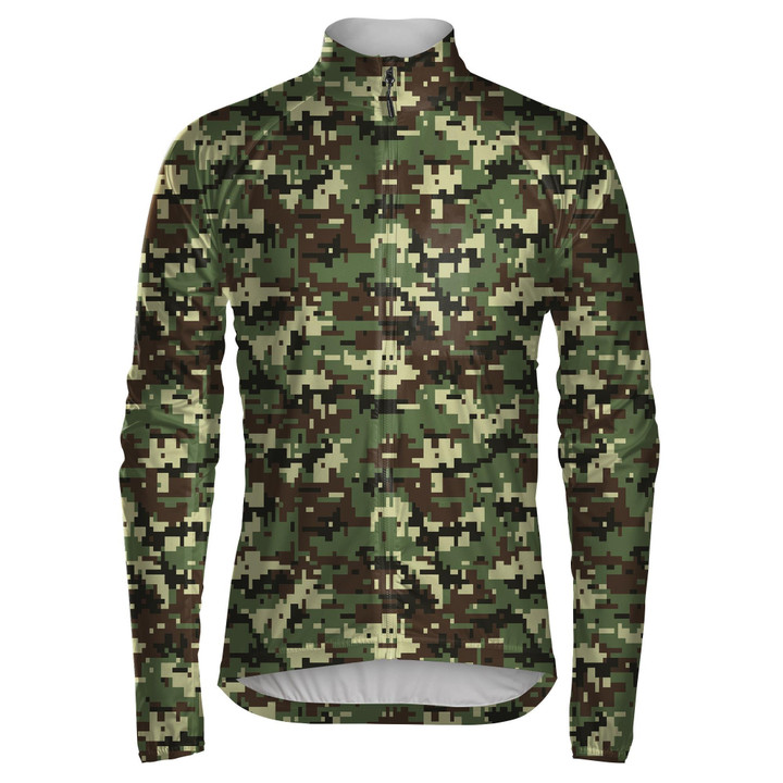 Digital Pixel Dark Green Camouflage Military Textured Unisex Cycling Jacket
