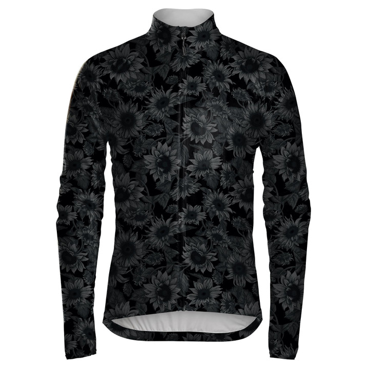 Black Background Sunflowers Illustration In Wintage Style Unisex Cycling Jacket