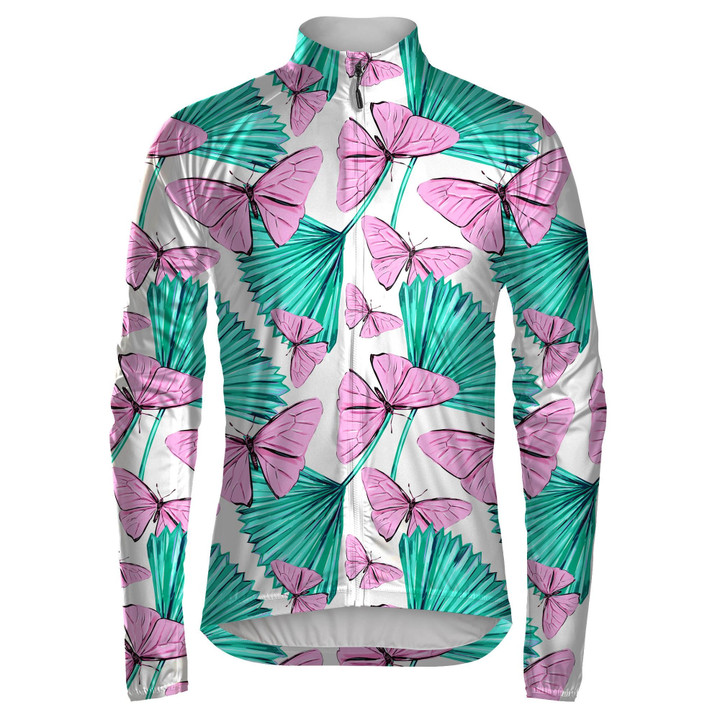 Theme Pink Butterflies And Palm Leaves Unisex Cycling Jacket
