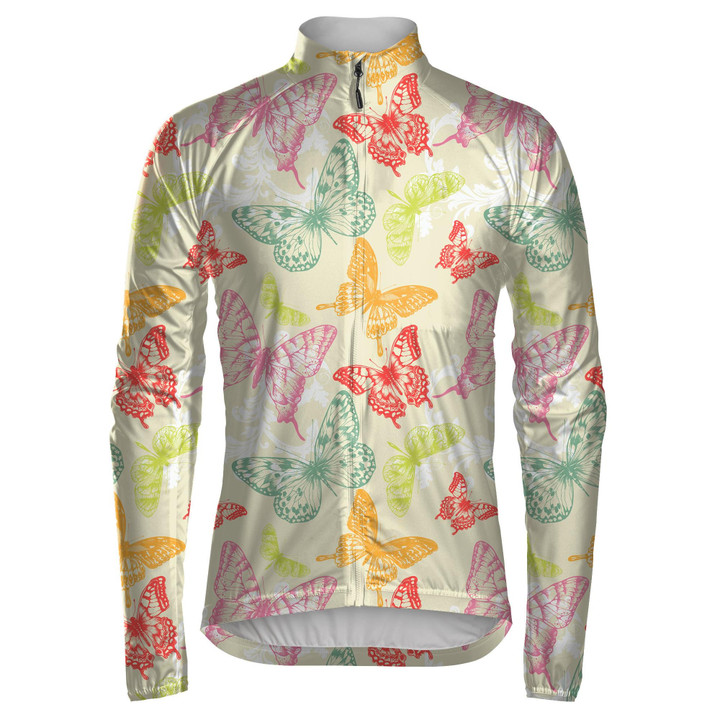 Flying Butterflies And White Flora Background Unisex Cycling Jacket