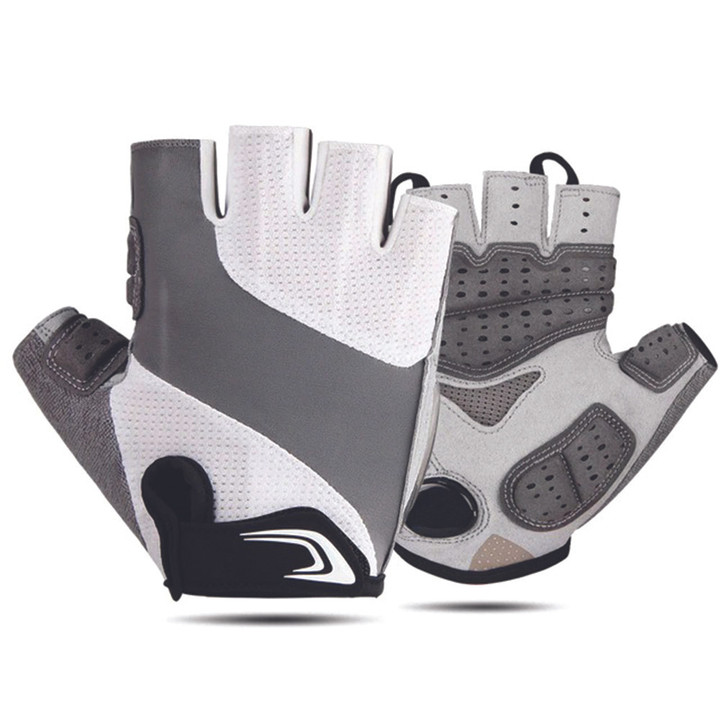 Cycling Gloves Half Finger Sport Antiskid Wear Resistant Long Shockproof Breathable With White Gray Color For Men And Women