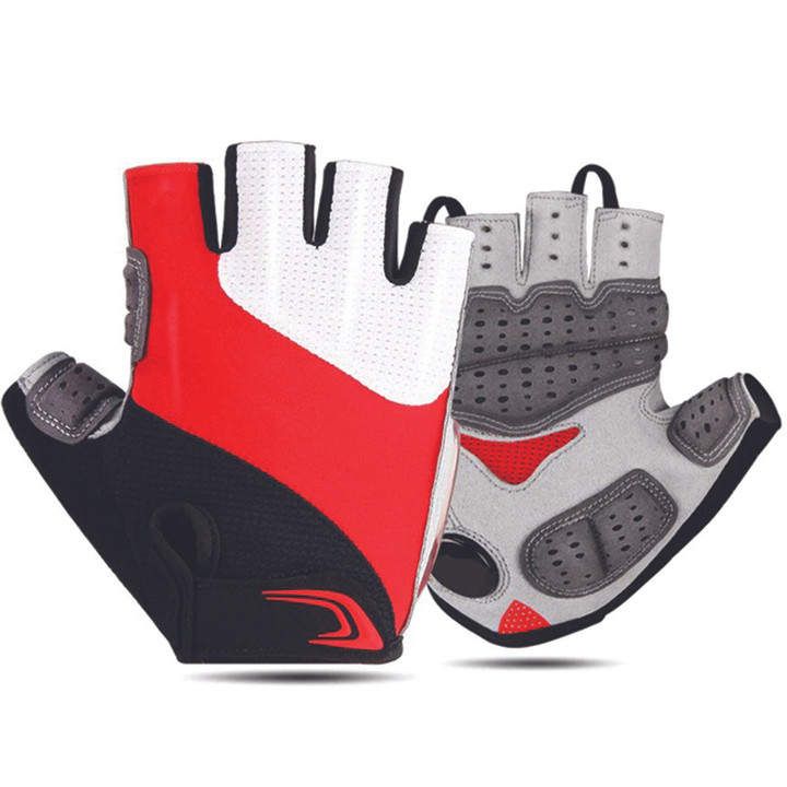 Cycling Gloves Half Finger Sport Antiskid Wear Resistant Long Shockproof Breathable With White Red Color For Men And Women