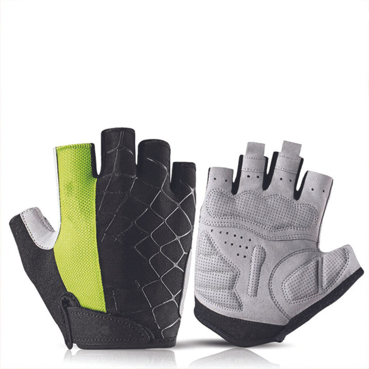 Cycling Gloves Half Finger Sport Breathable With Cobweb Pattern Green Color For Men And Women