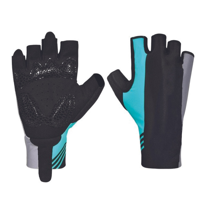 Cycling Gloves Half Finger Sport Mittens Long Shockproof Breathable With Blue Color For Men And Women