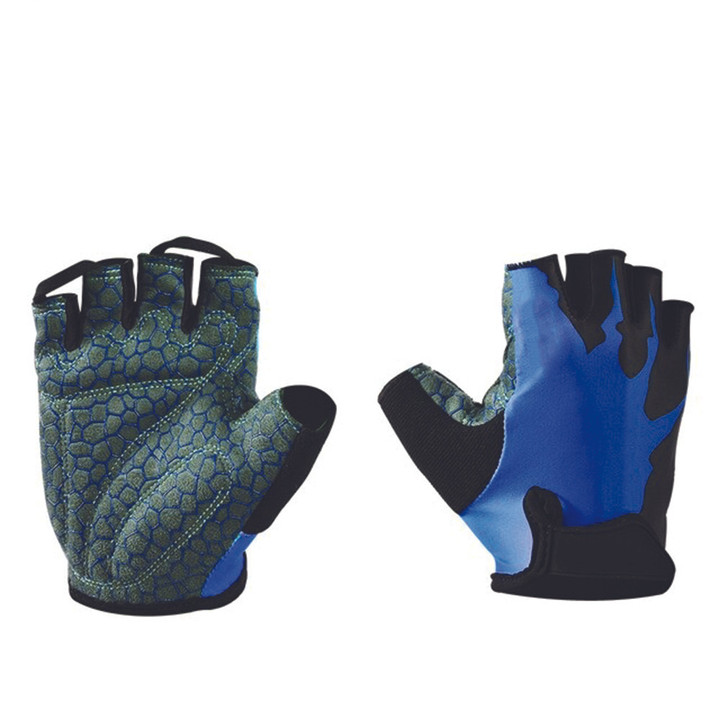 Cycling Gloves Half Finger Sports Anti Slip Shock Absorbing Fitness Unisex With Blue Color