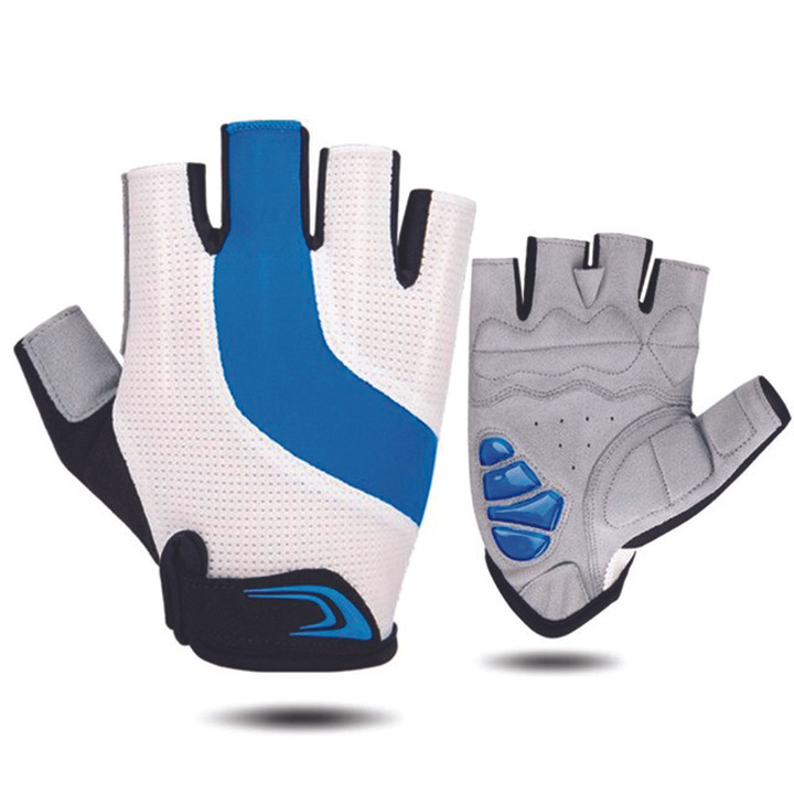 Cycling Gloves Half Finger Sports Equipment Breathable With White Blue Color For Men And Women