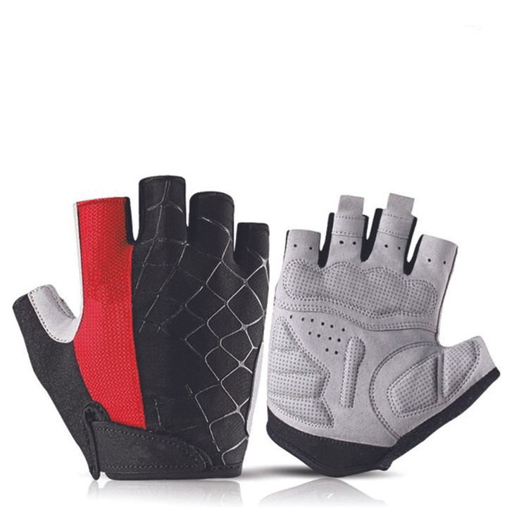 Cycling Gloves Half Finger Sports Wear Absorbing Anti Slip Quick Drying Breathable With Cobweb Pattern Black Red Color For Men And Women