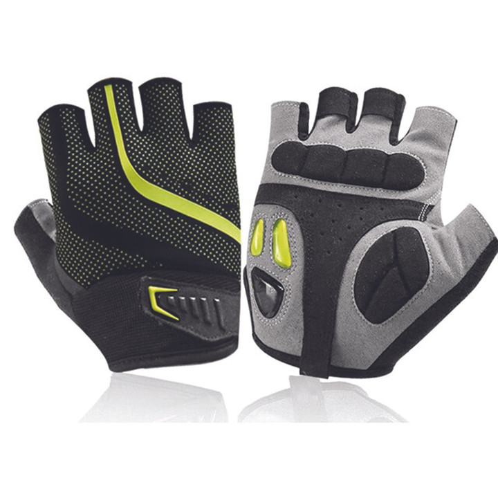 Cycling Gloves Half Finger Summer Sports Fitness Breathable With Dot Green Color For Men And Women