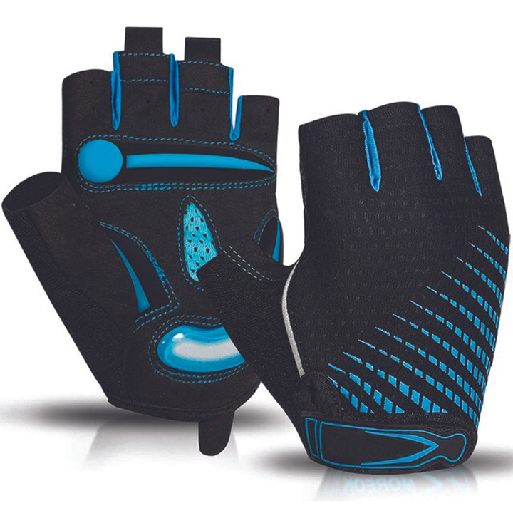 Cycling Gloves Half Finger Summer Sports Fitness Breathable With Light Blue Black Color For Men And Women